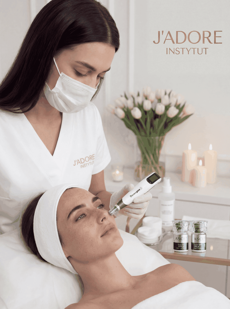 Dermapen na twarzy — mikroigłowanie czystą głowicą J'ADORE