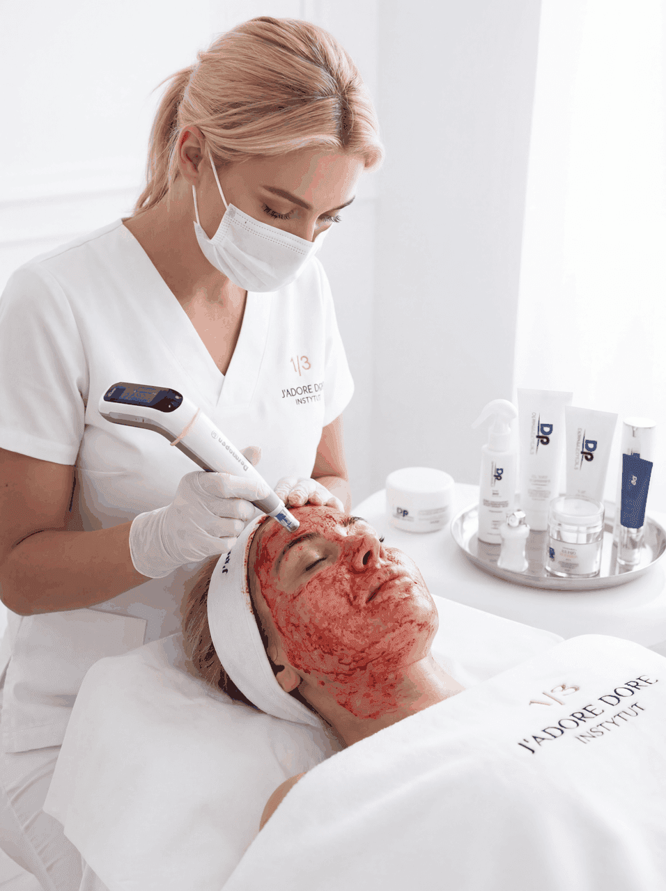 Intensywne nakłucia z serum — Dermapen na czole J'ADORE